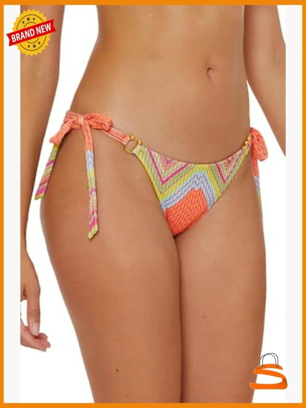 Metallic Cheeky Bikini Bottom, Adjustable Tie Sides, Medium